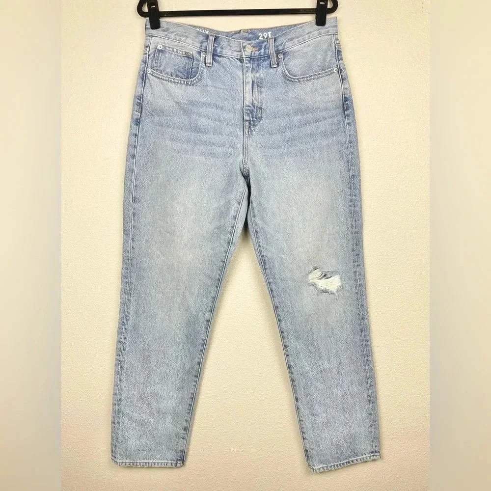 J.CREW Women’s 29 TALL Slouchy Boyfriend Jean Light Wash Stretch NWT Distressed
